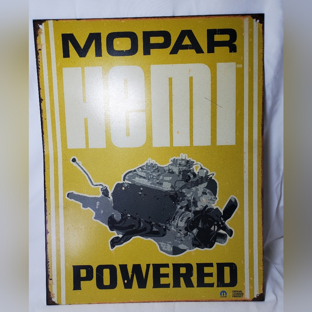 Mopar Hemi Powered Vtg 2007 Distressed Metal Sign Retro Dodge Motors